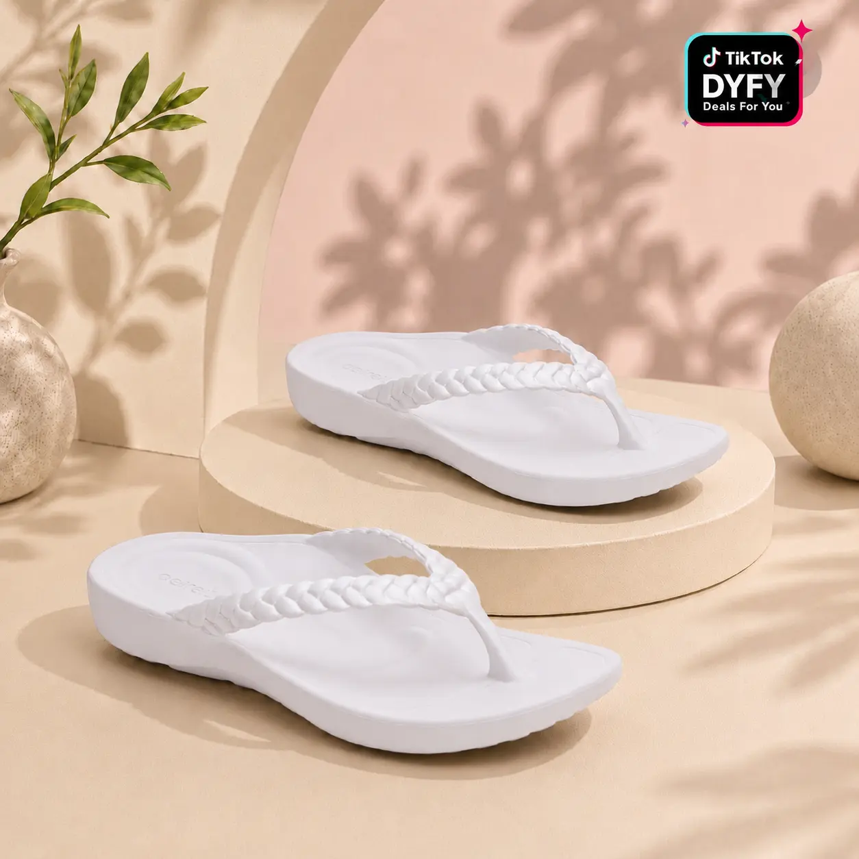 Aetrex Vicki Braided Thong Sandal - White Gloss | Summervibes | Built in Arch Support Sandals for Foot Pain Relief & All-Day Comfort | Lightweight Walking Flip Flops