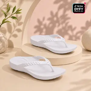 Aetrex Vicki Braided Thong Sandal - White Gloss | Summervibes | Built in Arch Support Sandals for Foot Pain Relief & All-Day Comfort | Lightweight Walking Flip Flops