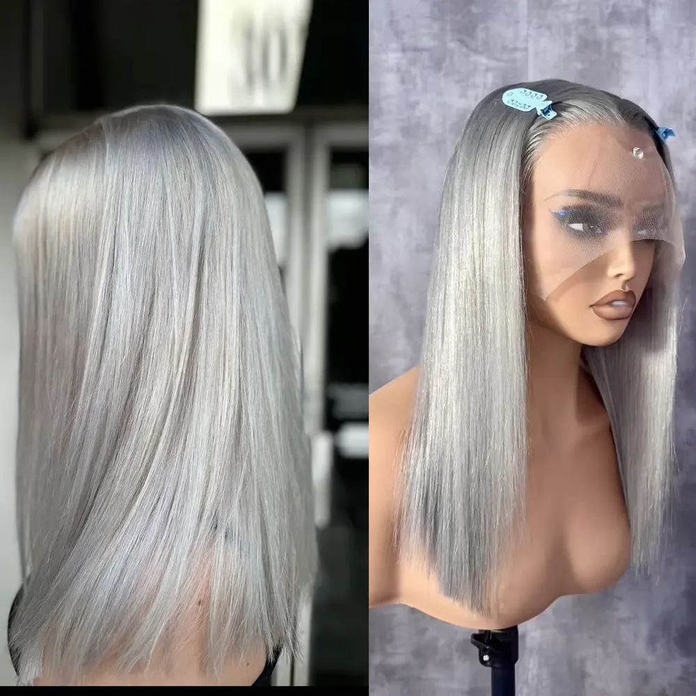 Grey Wigs Human Hair Straight Bob Wigs for Women 4/27 Blonde Highlight 13x4  Lace Frontal Human Hair Wig100% Human Hair with a Natural Hairline 180% Density Pink Wig 613 Blonde Wigs Burgundy 99J Wig