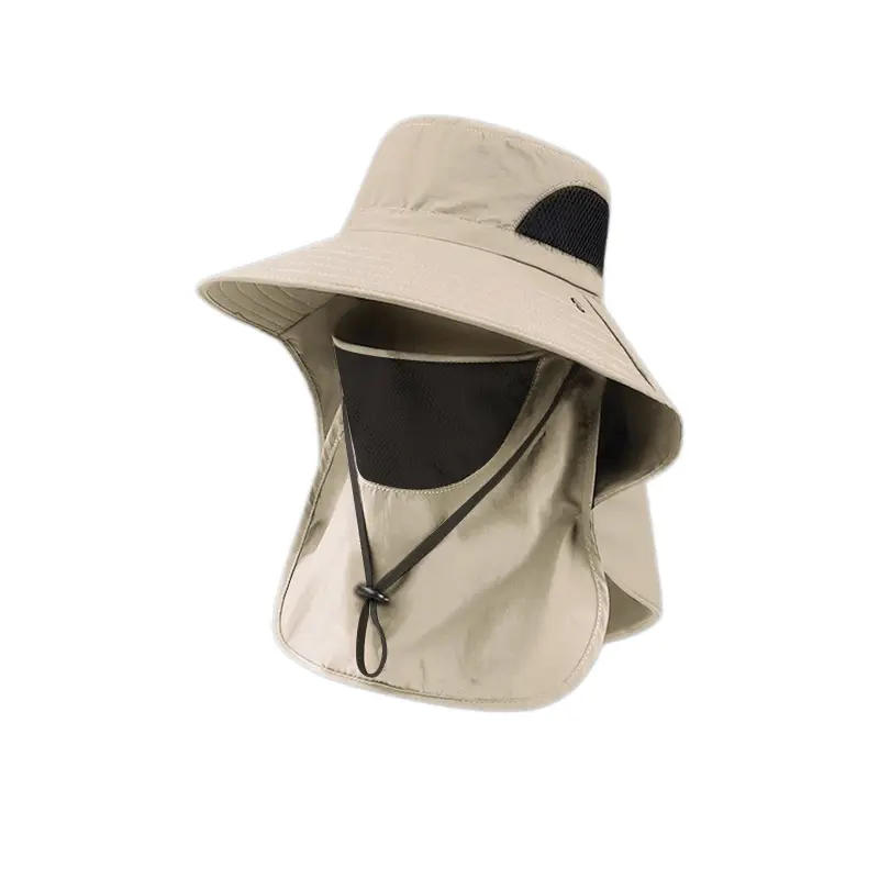 UPF 50+ Sun Hat with Face Cover & Neck Flap - Wide Brim Safari Fishing Hat for Men