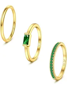 Gold Stackable Birthstone Rings for Women - Gold Filled Non Tarnish Dainty Gold Stacking Rings Set - Cubic Zirconia Thumb Knuckle Ring Wedding Engagement Ring for her Gifts Size 6 7 8 9 10 3pcs
