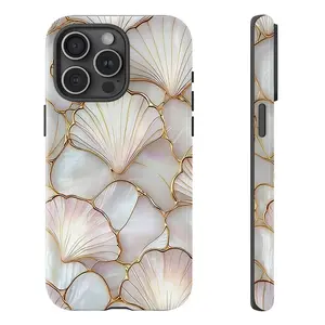 Stained Flat printing Seashell Phone Case , Shockproof Rugged Cover Dual Layer Soft TPU Hard Bumper Shell for iPhone 7 8 X XR 11 12 13 14 15 16 17 Pro Max Plus Air, Faux Mosaic Coquette Coastal