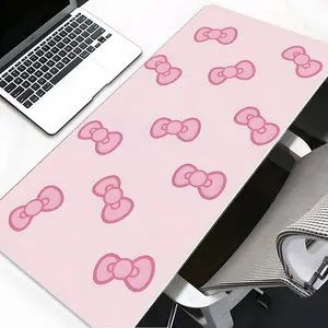 Kawaii Girly Pink Bows Pattern Art Design Large Gameing Mouse Pad,Aesthetic Desktop Decoration Protection Pad,Rubber Pad Non-slip Lock Edge Work Pad,multi-size mouse pad suitable for laptop,desktop computer games, work,family, good gift for boys,girls,kid