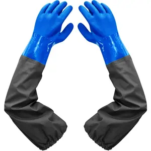 Long Rubber, Heavy Duty Waterproof Gloves for Chemical and Acid Work, 25 inches, Large-(Blue)