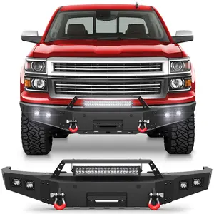 Silverado 1500 Front Bumper Full Width for 2014-2015 Chevy Silverado 1500 XD only, w/Winch Plate, LED Lights, D-rings and License Plate Bracket