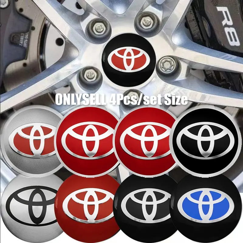 4Pcs 56mm Toyota Logo Badge Ring Hub Center Patch Decoration Accessories, Car Hub Cap Accessories, Automotive Decals, Wheel Decal, Car Decals, Automobile Decals Suitable for Toyota Prado Yaris Hilux Vensa Supra Corolla Camry CHR RAV4