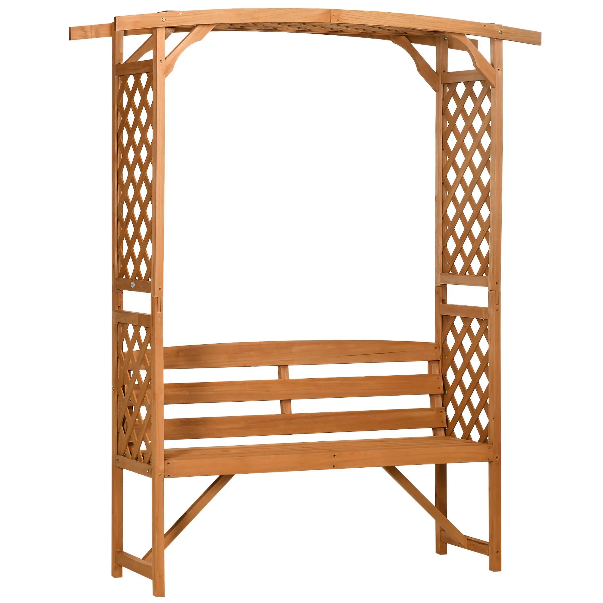 Outsunny Patio Garden Bench Arbor Arch with Pergola and 2 Trellises, 3 Seat Natural Wooden Outdoor Bench for Grape Vines & Climbing Plants, Backyard Decor, Natural