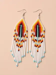Bohemian Style Beaded Earrings Set, Handmade Fringe Tassel Design, Exaggerated Braided Women's Jewelry, Boho Style Jewelry, Fashion Accessories