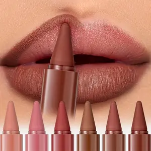 6-Piece Matte Nude Brown Lipsticks (qi-6pc) - Long-Lasting, Waterproof, Non-Stick Cup, Lip Care Makeup Set with Gloss for Beginners, All Skin Types, Holiday Party Essential Cosmetic Lip Makeup