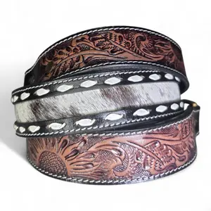 Horizon Bag or Guitar Strap Y2K Western Style Handcrafted Cowhide Leather Sunflower Tooling Brass Hooks 1.5" Wide Fixed Length 48"