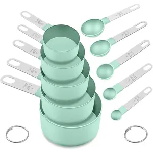 Measuring Cups and Spoons Set, Stackable Cups and Spoons, 10 Pieces Nesting Measure  with Stainless Steel Handle, Kitchen Gadgets for Cooking & Baking, Lake Green