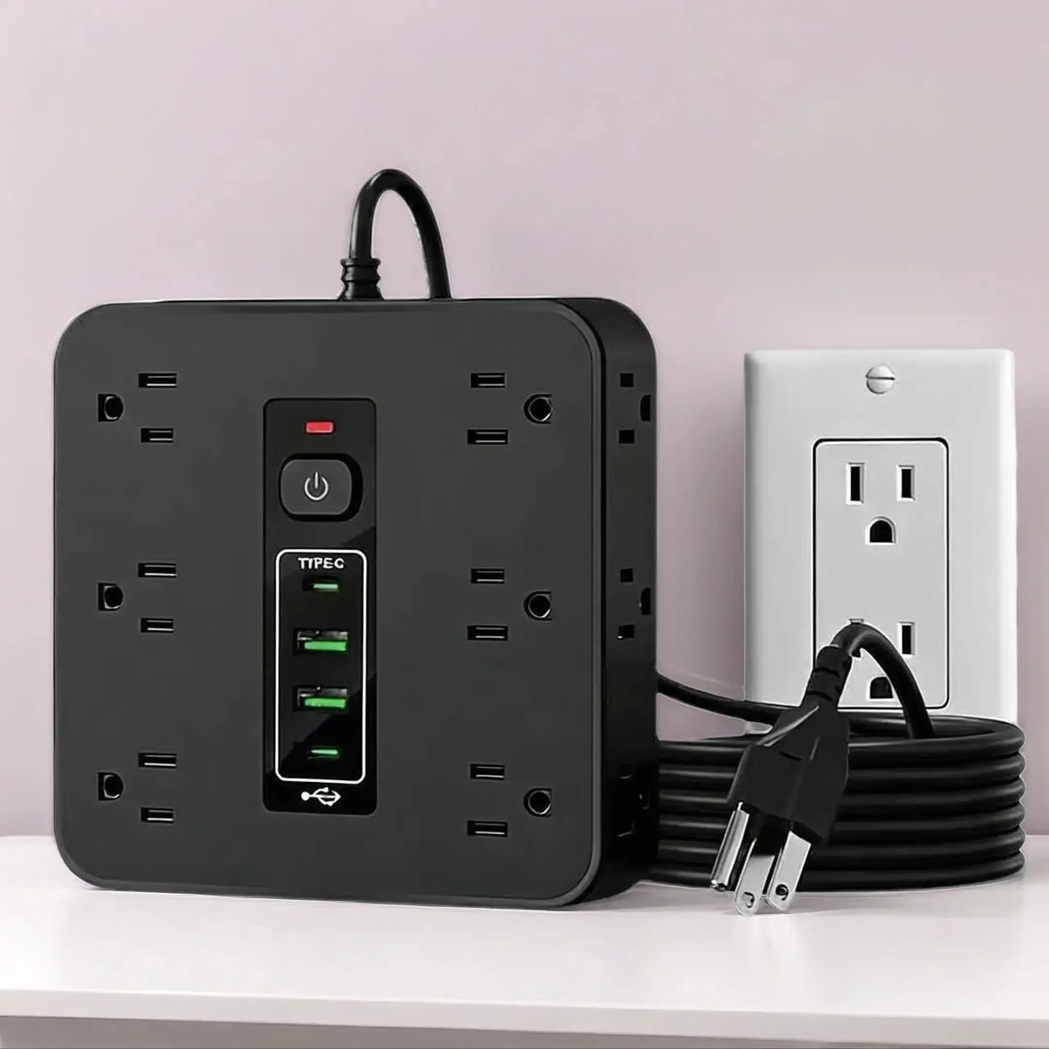 Power strip with surge protection, 12 AC outlets, 2 USB ports, 2 Type-C ports, multifunctional wall socket extender, 16-in-1 multifunctional socket, Extension Sockets, Modern Socket