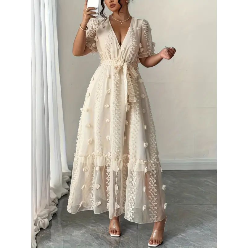 floral lined summer dress beige