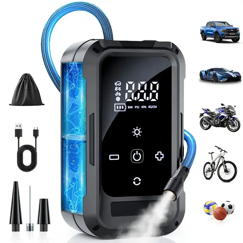 Cordless Tire Inflator - Portable Compact Wireless Quick Fill Air Compressor, 150PSI Tire Inflation Tool with LED Lights, Digital Gauge, Pressure Control for Cars/Bikes