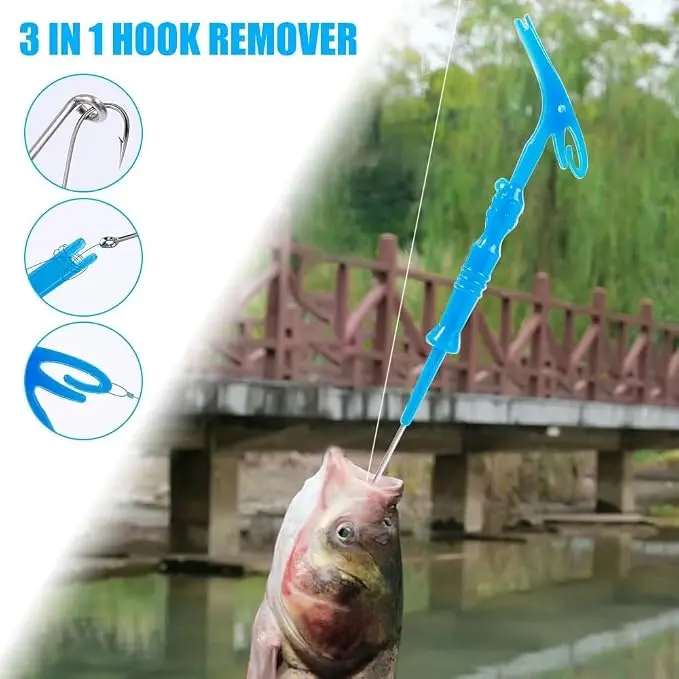 Fish Hook Remover Tool 3in1 Fishing Hook Quick Removal Device Knot Tyer Fishing Knot Tying Tool Tying Fishing Line to Hooks Portable Fast Fishing Tie Hook