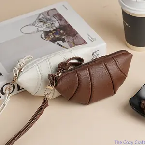 Trendy Croissant Mini Bag for Women, Cute Retro Coin, Lipstick & Earphone Purse with Neck Strap, Small Multi-Functional Key Holder, Compact Everyday Travel Wallet