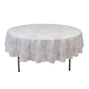 Polyester 90" Round Tablecloth White - Lavender Lilac French Toile Pattern for Chic Weddings