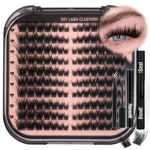DIY Volume Lash Cluster Kit, 1 Set Individual Black False Eyelashes with Glue, Tweezers and Remover, Professional Eye Makeup Extension Tool for Women, Diy Lash Clusters, Eyelash Extensions