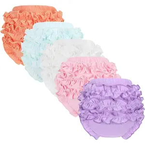5 Pack Ruffle Diaper Cover - Baby Bloomers, Cute Cotton Baby Girl Shorts,Briefs- Panties for Toddler Girls