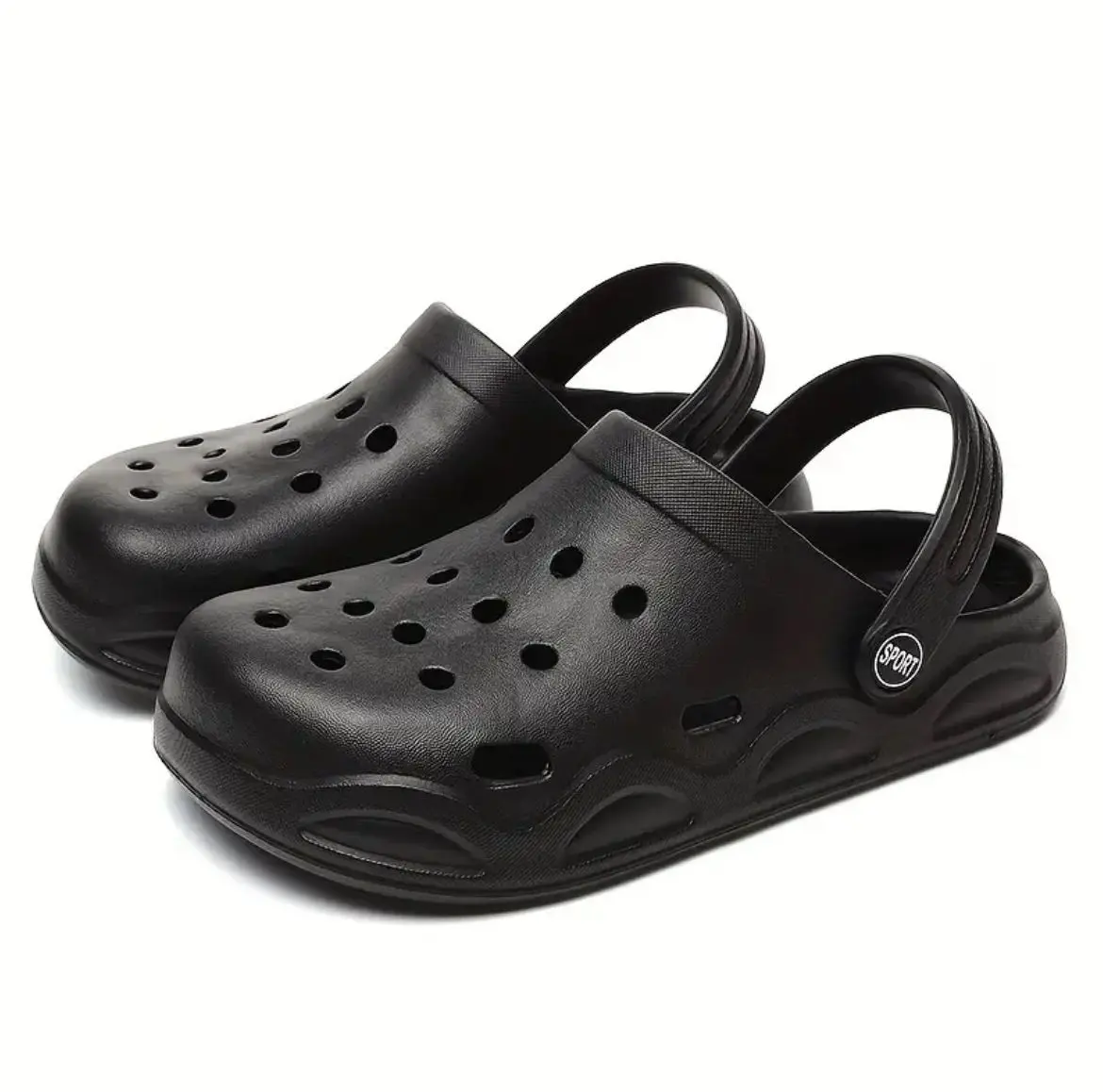 Solid Color Unisex Sandals - Black Unisex Footwear with Hole Design