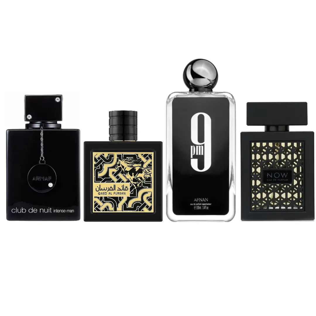 Lattafa 4-Piece Unisex & Men's Fragrance Gift Pack - Afnan 9PM, RAVE NOW BLACK, CLUB DE NUIT INTENSE, QAED AL FURSAN EDPs (400ml Total) for Everyday Use