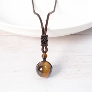 Elegant Natural Stone Jewelry Set 2pcs Round Tiger's Eye Necklace & Bracelet Adjustable Protection Stone Braided Rope Pendant Ideal Gift for Lovers Christmas Halloween Valentine's Daysummerwins