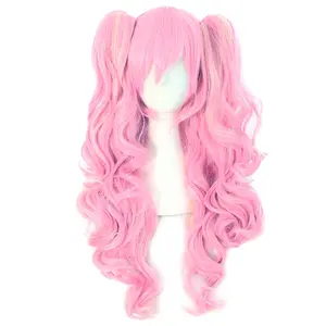Multi-color Lolita Long Curly Clip on synthetic Ponytails Cosplay Wig (Pink/Blonde)