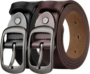 2 Pack Leather Belt for Women-Womens Leather Belt with Pin Buckle-Belts for Women for Jeans, Pants, Dresses