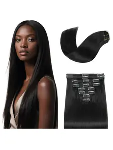 Clip in Hair Extensions Real Human Hair Clip in Brazilian Natural Straight Remy Human Hair 1B# Natural Black Extensions 8pcs Per Set with 18 Clips Double Weft Realistic Hairpieces Invisible Seamless