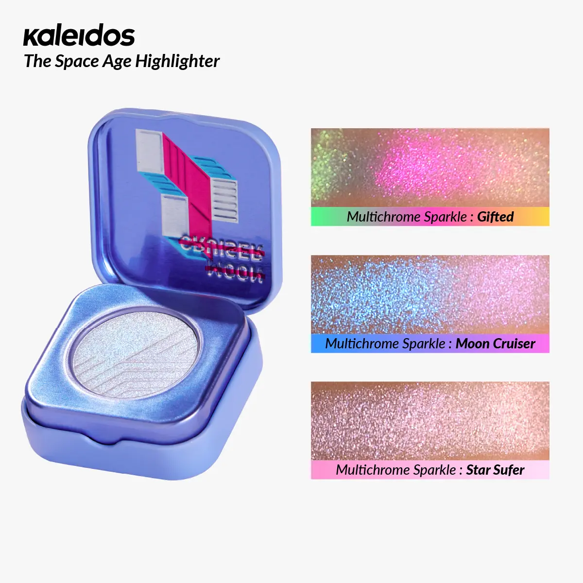 Kaleidos The Space Age Highlighter | Summervibes, Color-Shifting, Natural Glow, Multichrome, Translucent, Rave Makeup, Festival Makeup, Cosmetic Gift, Holographic Makeup, Ethereal Makeup, Duochrome, Glassy Skin