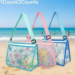Beach Toy Storage Mesh Bag, Kids Shell Collection Pouch with Zipper, Waterproof Swim Gear Carrier for Boys and Girls, Portable Net Bag for Beach Toys, Holds Sand Buckets Shovels, Storage Carrying Bag, Organizational Zipper Storage, Zippered Storage