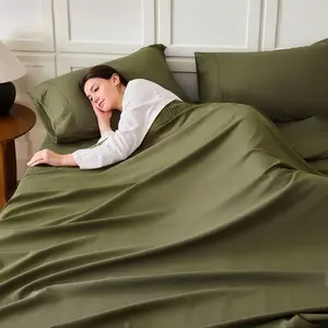 Litanika 4-Piece Luxury Bed Sheet Set, Silky Soft & Deep Pocket, Featured in Aesthetic Olive Green & More Colors