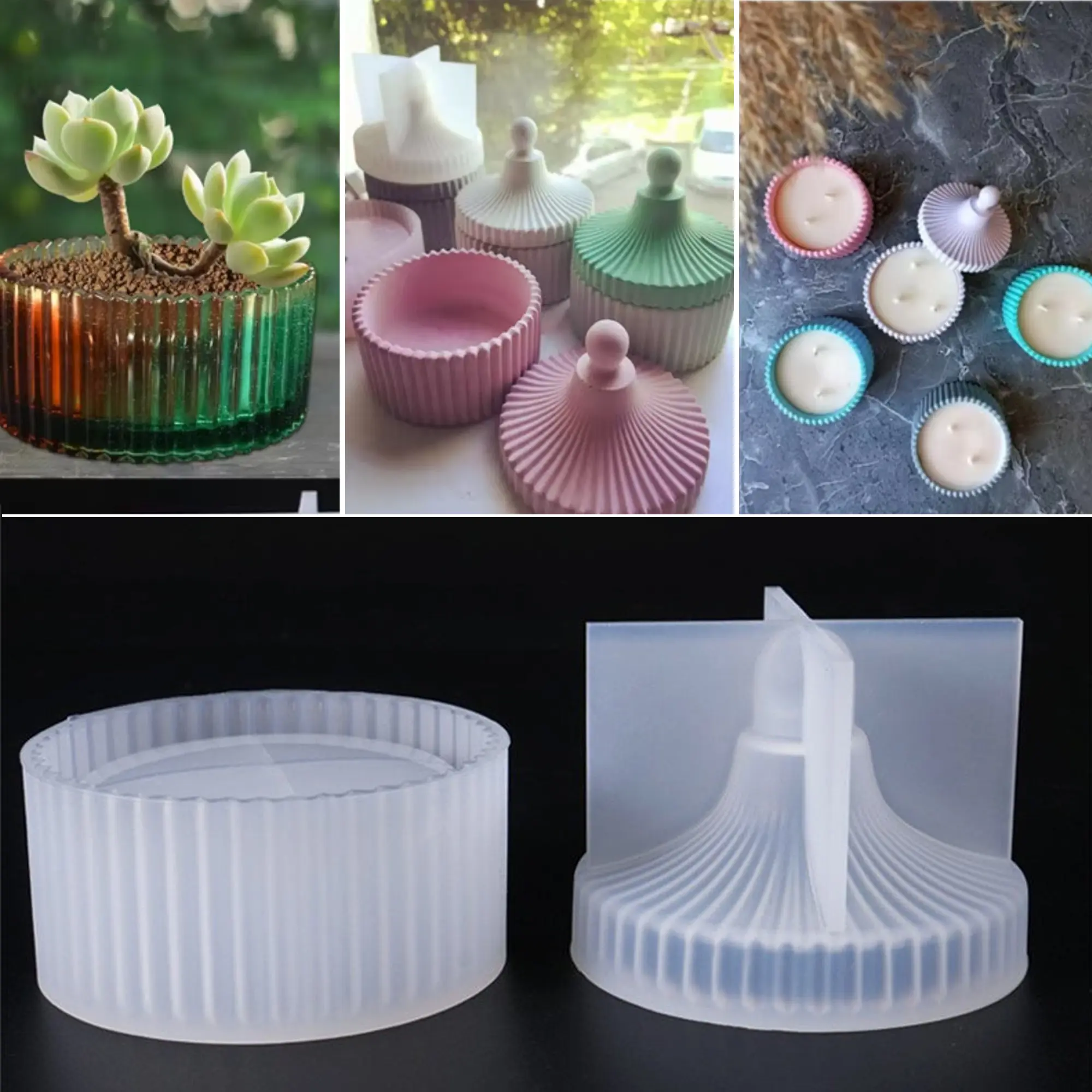 DIY Crystal Epoxy Resin Mold, Round Stripe Storage Box Silicone Mold
