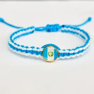 Handmade Guatemalan Flag Adjustable Wrist Wrap Bracelet Rope
