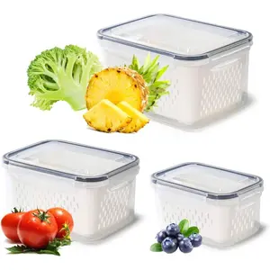 MIUVA 3 PCS Fruit Containers for Fridge Leakproof Food Storage with Removable Colander Dishwasher & Microwave Safe Airtight Produce Containers Keep Fruits Vegetables Fresh Longer Basket Tableware Sets Stock Up Value Pack Valentine's Day gift Christmas