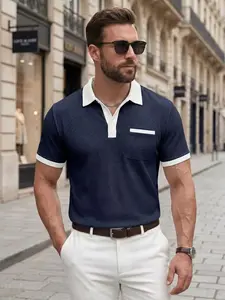 Men's Waffle Knit Polo Shirt Top - Fashionable collar design with color blends, regular casual fit. Perfect for business casual, urban streetwear, and golf and vacation outings.
