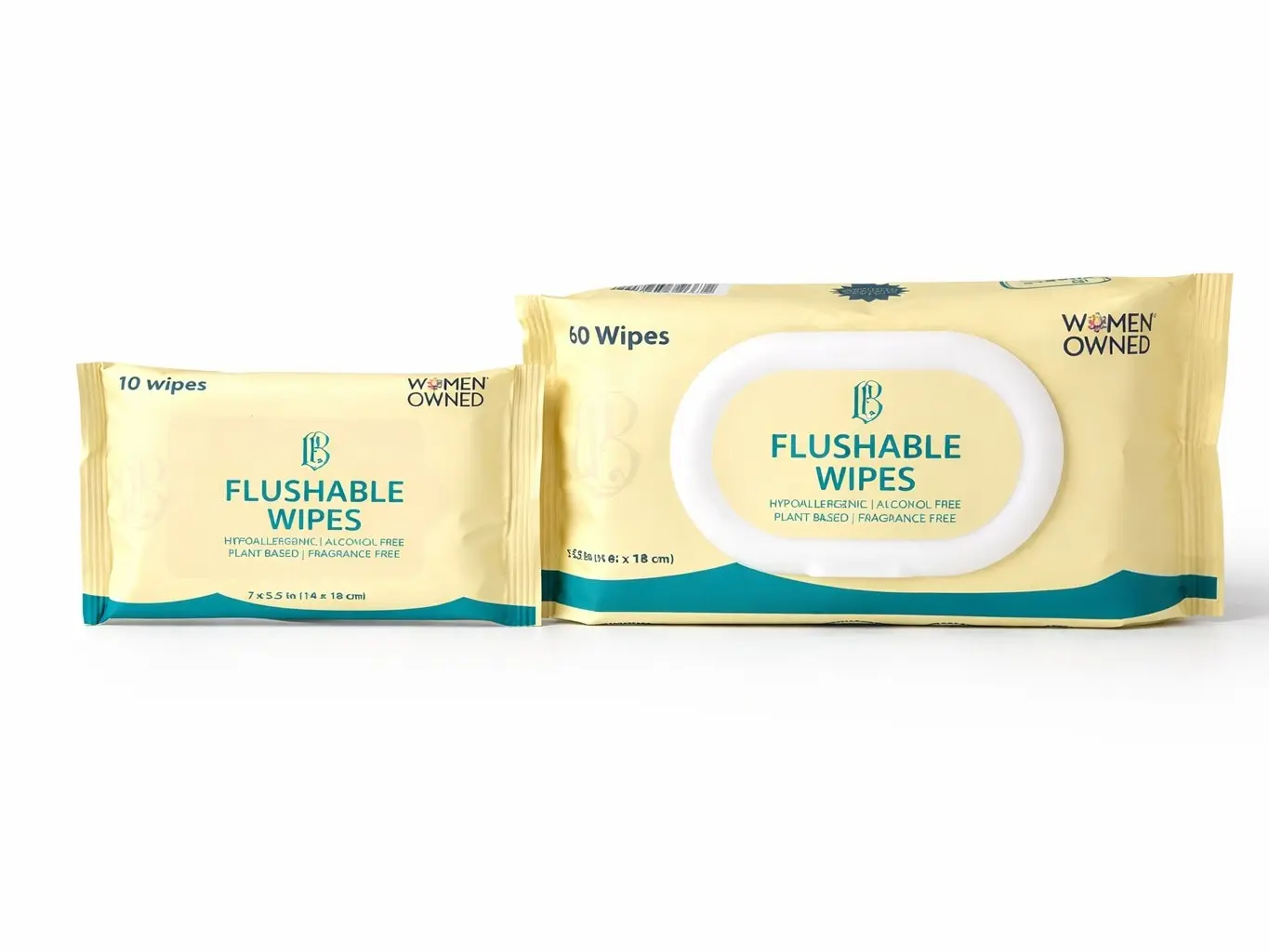 L&B Flushable Unscented Hypoallergenic Wipes - FSC-Certified Plant-Based Cloth, Absorbent, Eco-Friendly, Travel-Size Resealable Pouch, 10 Packs Total, 60 Per Pack Home Care Toilet Wipes