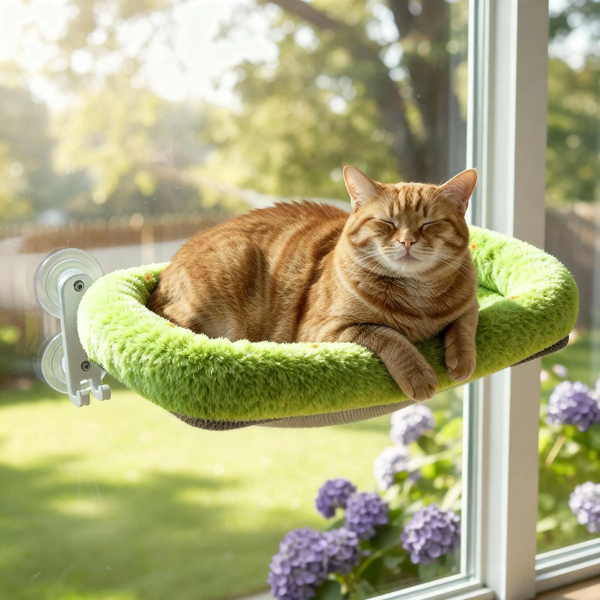 Folding Cat Hammock for Window - Cordless, Machine Washable Bed, Robust Metal Frame, Strong Suction Cups,Cat Window Perch for Cats and Small Dogs