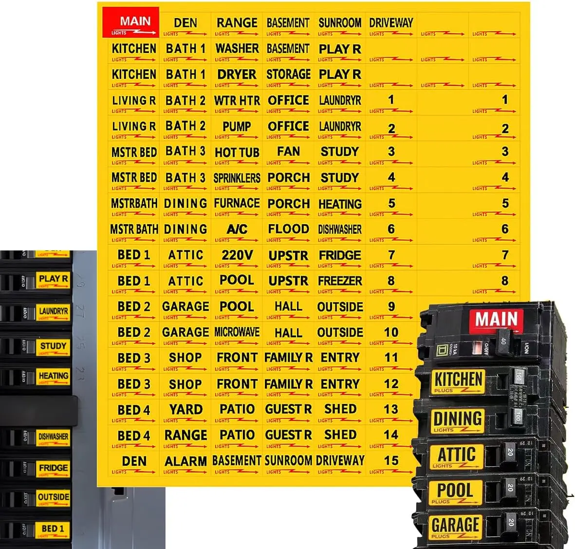 Premium Durable Circuit Breaker Labels - Office Labeling Supplies, 129 Waterproof Electrical Panel Fuse Box Stickers, Customizable, Easy to Read & Install (Yellow, 1), Die-Cut Size