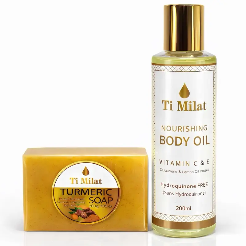 Ti Milat smoothing & Nourishing Body Oil with Vitamin C & E 200ml and Turmeric Soap 200g for Skin Care Body Oil Set Antioxidant Oil