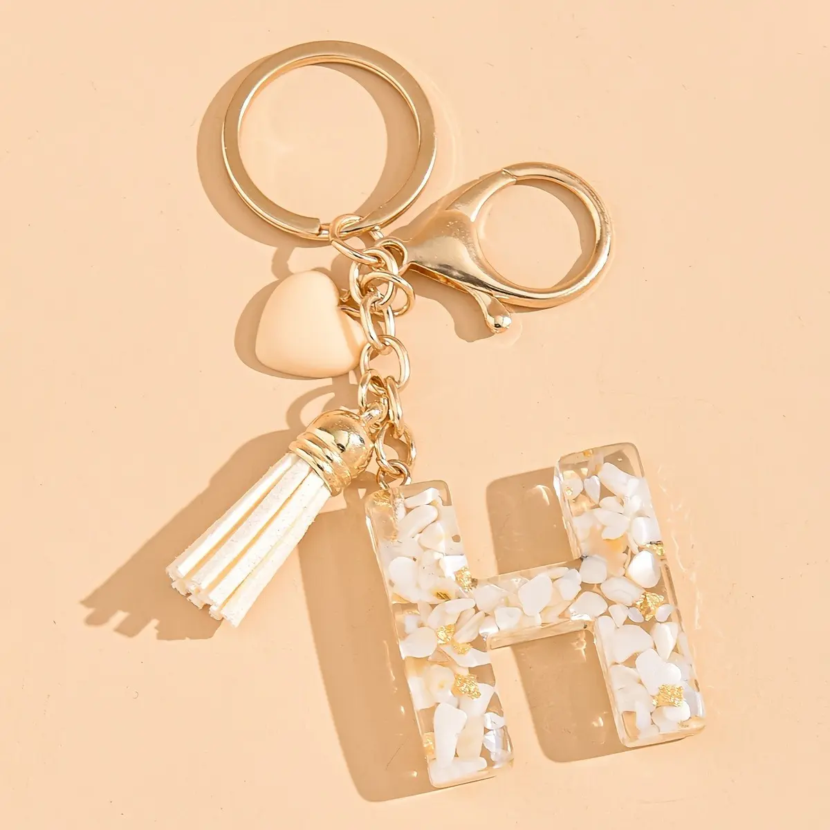 Resin Alphabet Keychain with Heart and Tassel Charm, Lobster Clasp Closure, Valentine's Day Gift, Decorative Women's Keychain, Stylish Keychain, Trendy Cute Keychain, Aesthetic Keychain