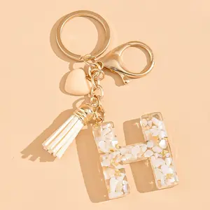 Resin Alphabet Keychain with Heart and Tassel Charm, Lobster Clasp Closure, Valentine's Day Gift, Decorative Women's Keychain