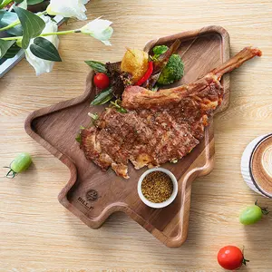 Bill.F Acacia Wood Christmas Tree Serving Tray, 12.6" Rustic Wooden Platter for Holiday Charcuterie, Cookies & Festive Home Decor, Cheese, Bpa Free Plates
