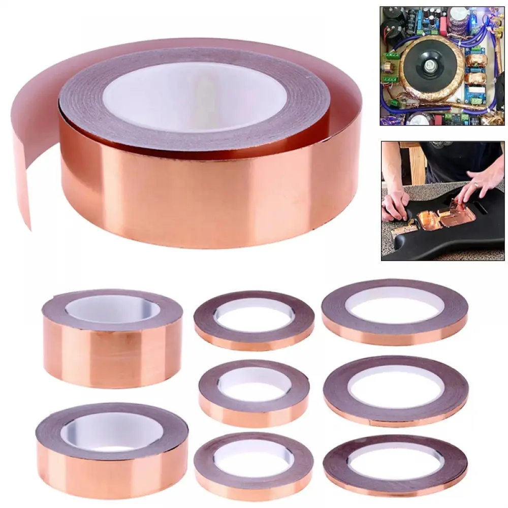 3Rolls 30µm Thick Conductive Adhesive Copper Foil Tape (3mm-20mm, 10m/roll) - Solder-Friendly Repair Tape, High Temp Res, Elongation, Blocks Hum and Noise for Guitar, Printed Circuit Boards