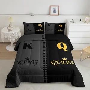 Feelyou Valentine's Day Duvet Set - King/Queen Size, Black Grey, Romantic Simple Style, All-Season Textile Bedding for Adult Couples, Bedroom Bedding Set