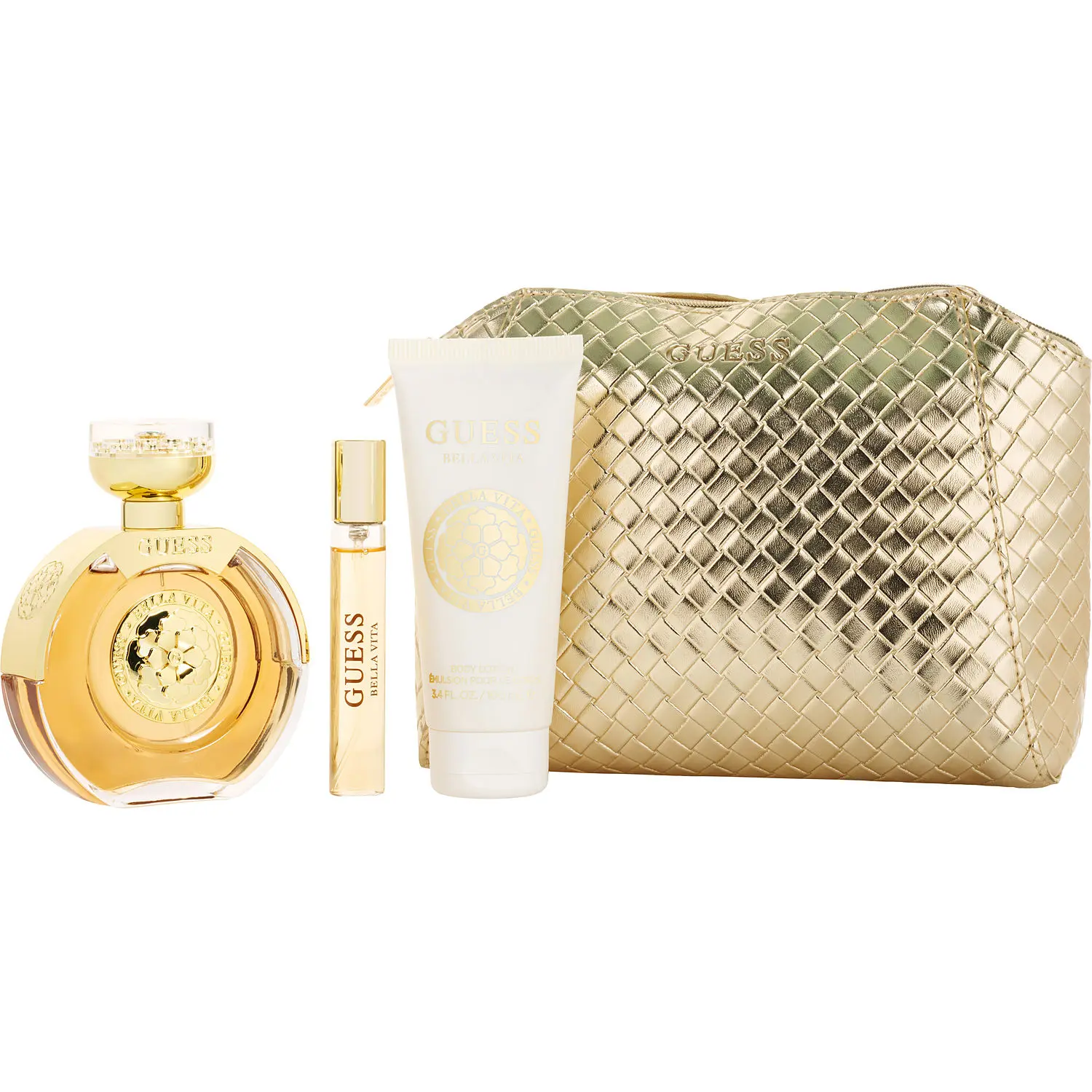 Guess Bella Vita Set-Eau De Parfum Spray 3.4 Oz & Body Lotion 3.4 Oz & Eau De Parfum Spray 0.5 Oz & Pouch For Women