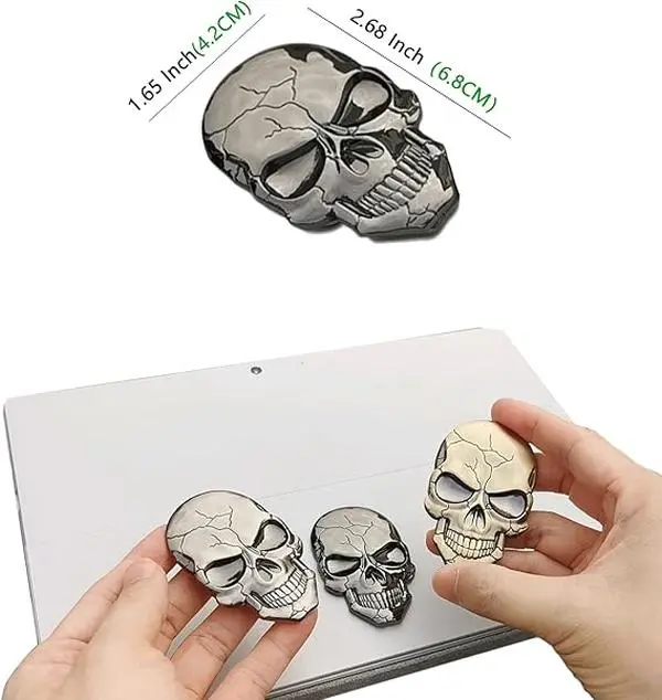 3D Skulls Metal Car Sticker 1.65 inch*2.68 inch 2packs with Double Sided Heavy-Duty Foam Tape 3D Skulls Metal Car Sticker 1.65 inch*2.68 inch 2packs with Double Sided Heavy-Duty Foam Tape