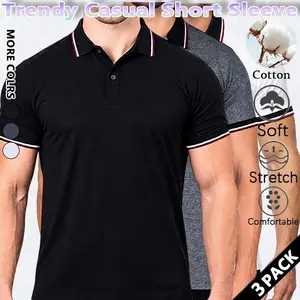 Men's solid color polo cotton shirt, regular fit, casual short-sleeved, collared, solid color, suitable for summer, classic cotton athletic style.