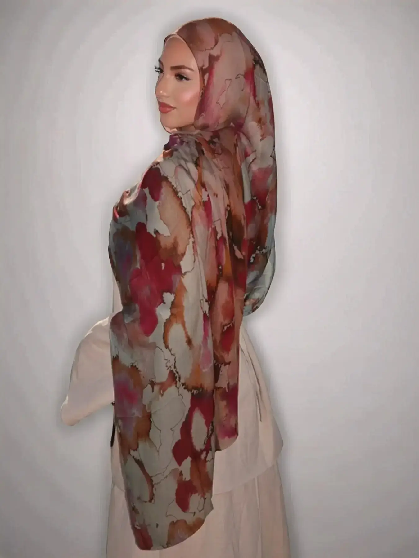 Women's Watercolor Print Scarf, 70x180cm, Summer Muslim Headscarf, Beach Sun Protection, Casual Woven Fabric Accessory