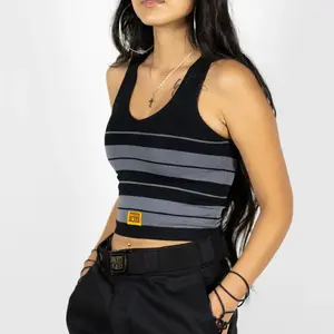 FB COUNTY Women's Casual Charlie Brown Tank Top Cute Tank Top Shirt Sexy Hip Hop Striped Chicano Fashion Biker LA Streetwear Harem Striped Crop Top